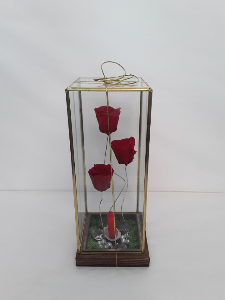 Forever roses in big glass x3