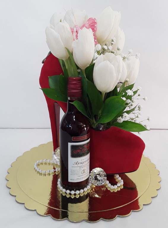 Fresh tulips in stiletto heel
