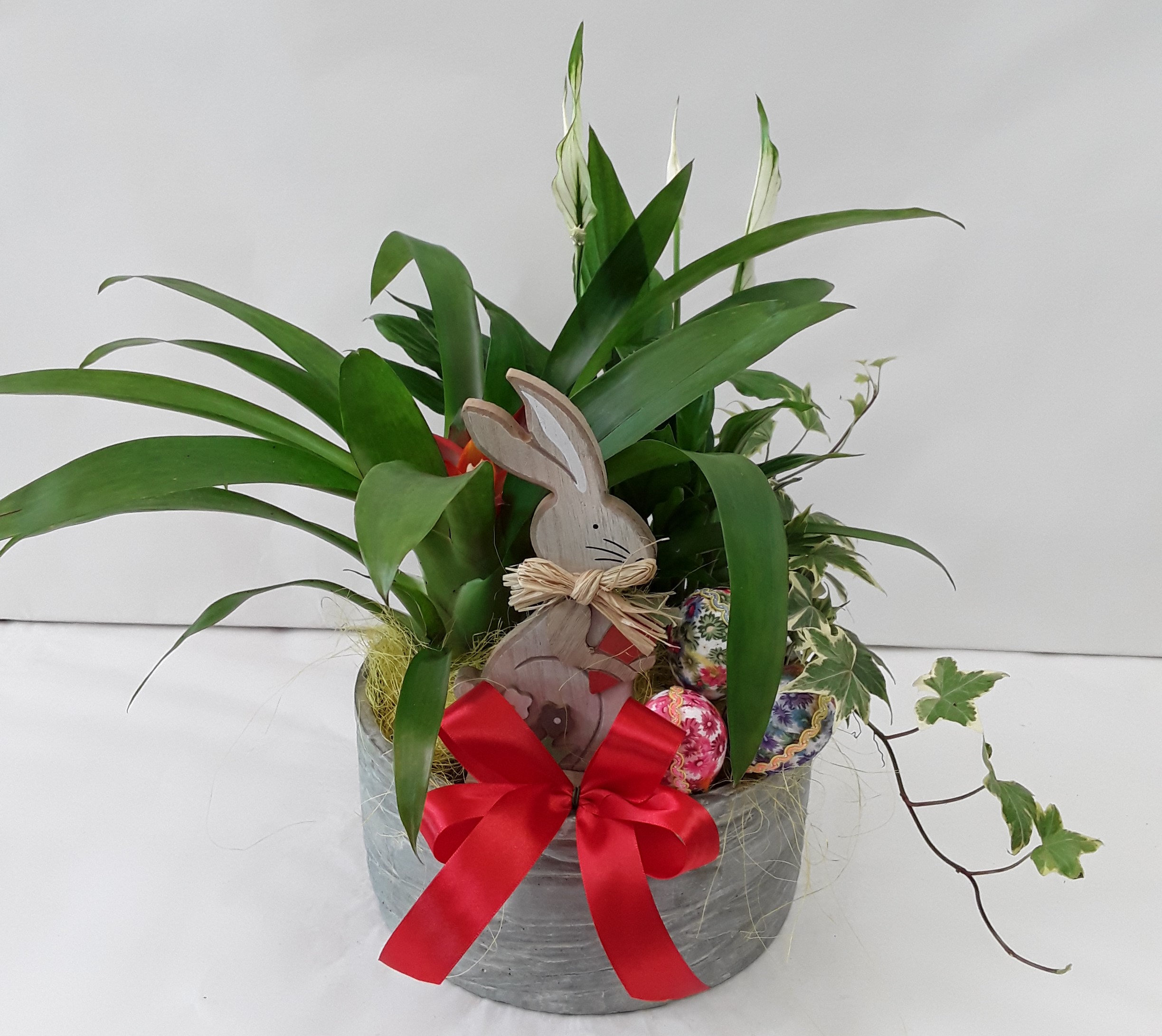 mixed flowers in a pot