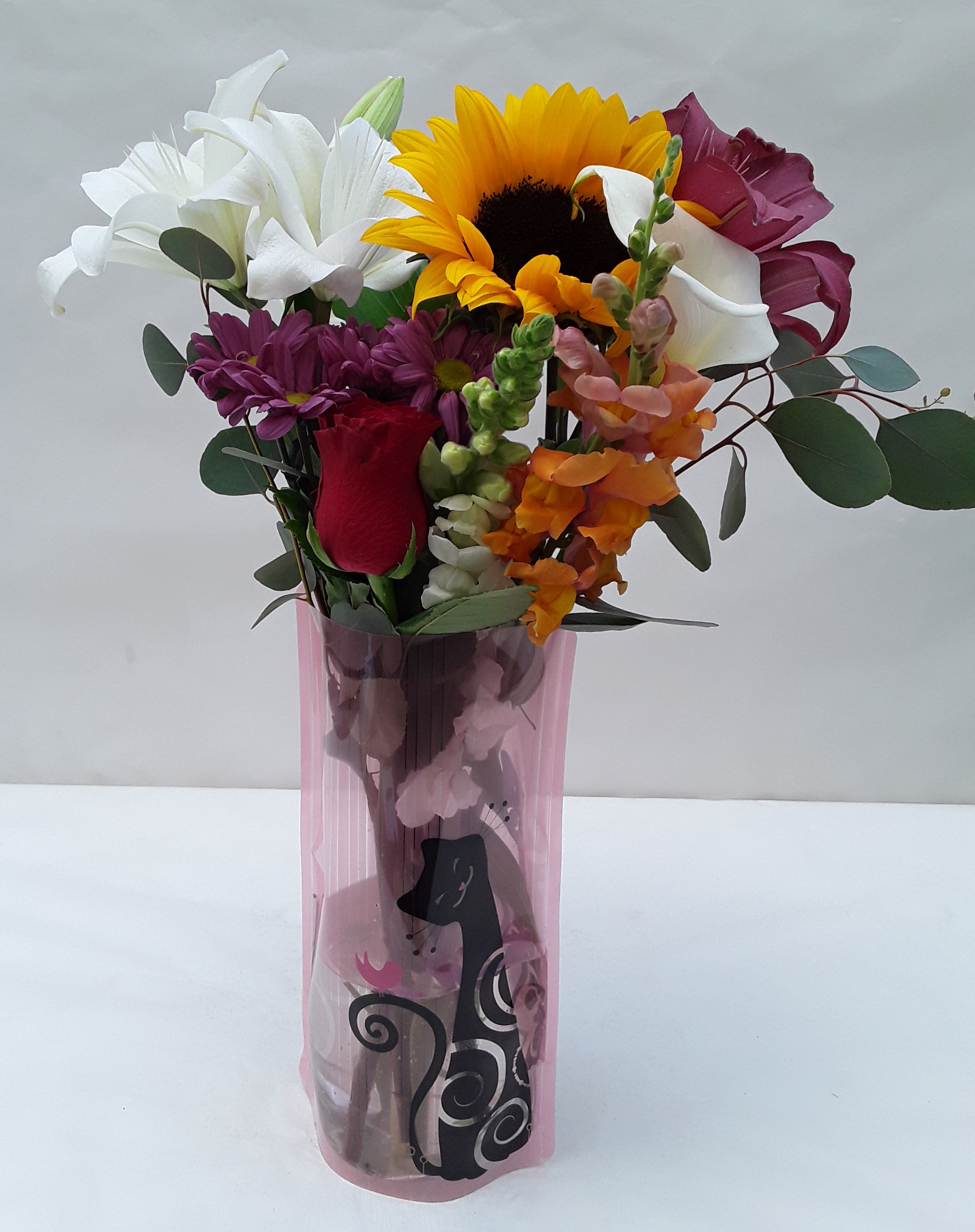 Mixed flowers in plastic bag