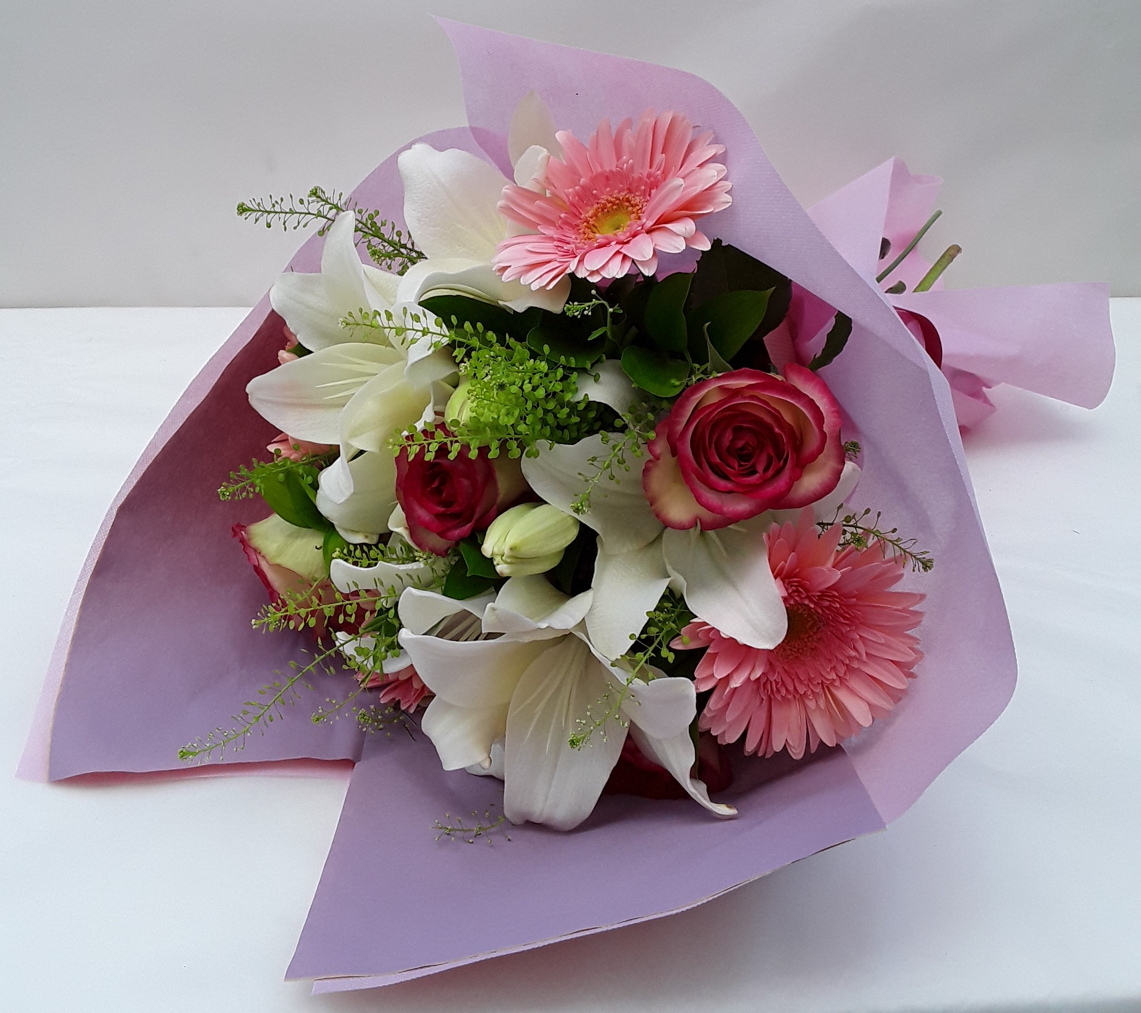Bouquet with lillies, roses and gerberas