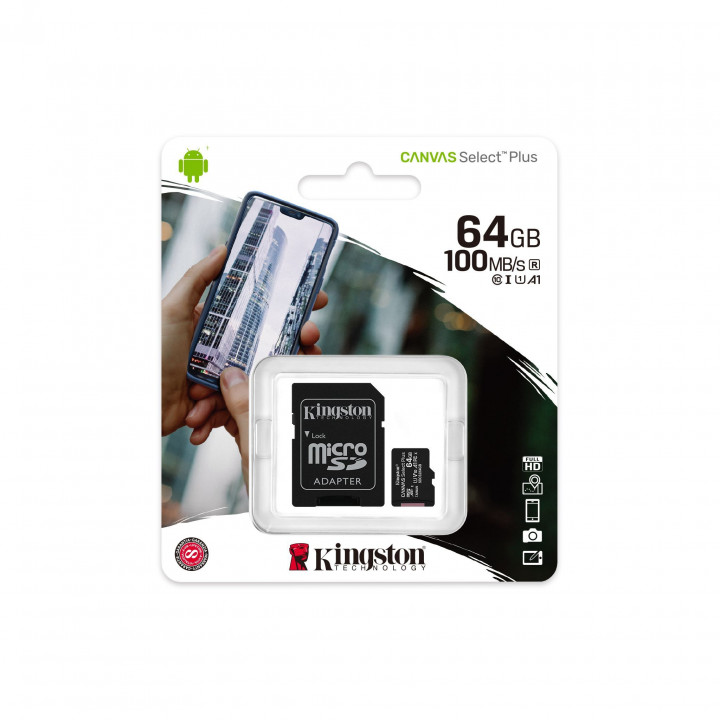 Kingston 64gb Micro SD with Adapter Canvas Select Plus (100mb/s)