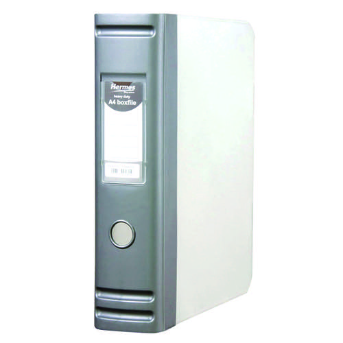 Hermes Heavy Duty 80mm 2D-Ring Polypropylene Box File A4 Silver