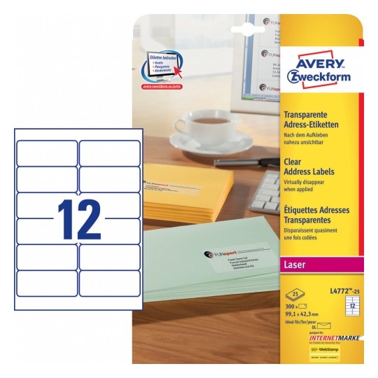 Avery Address Labels 99.1 x 42.3 mm Colour Laser B/W Laser transparent