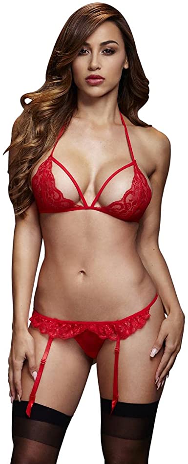 BACI - BRA & GARTER CROTCHLESS PANTY SET RED O/S