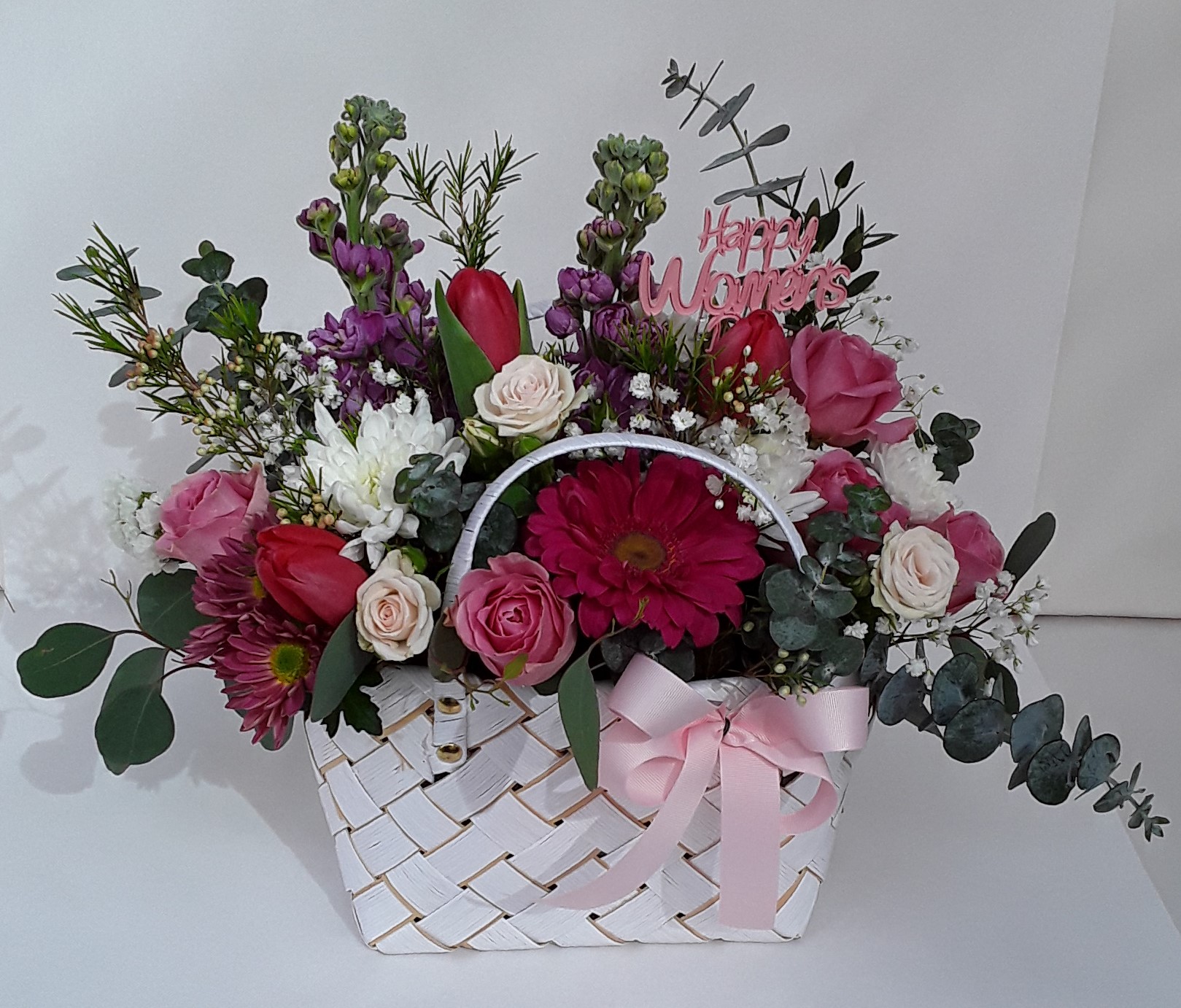White bag mixed seasonal flowers big