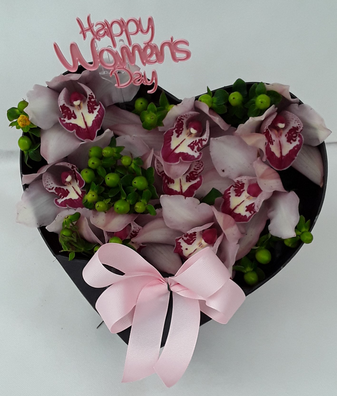 Black heart box with orchids