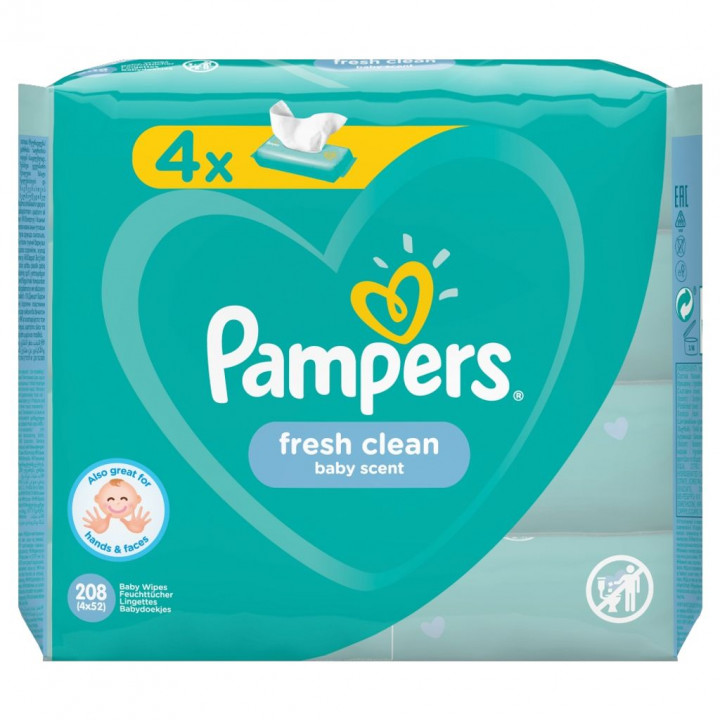 Pambers Baby Wipes Fresh Clean 4X52 Wipes