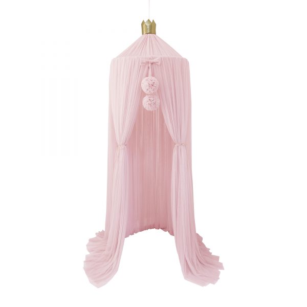 Spinkie Dreamy Canopy + 1 Pom Garland In Light Pink With Gold Crown