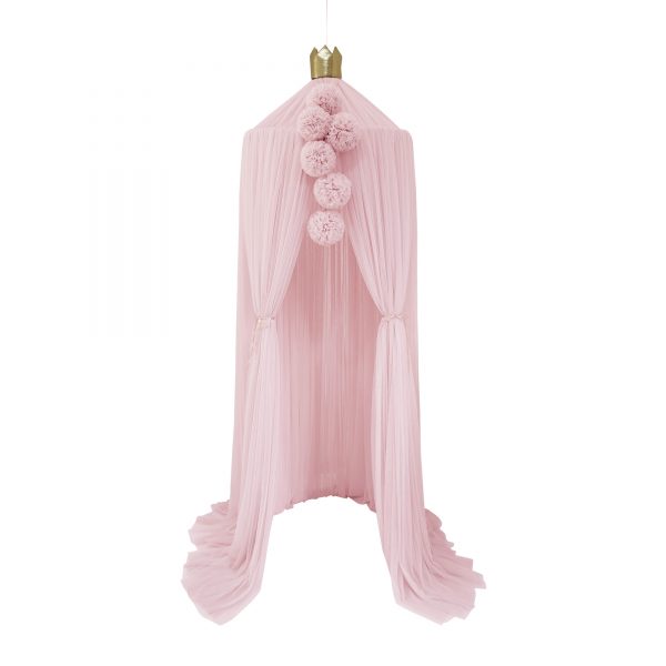 Spinkie Dreamy Canopy+ 3 Pom Garlands In Light Pink With Gold Crown