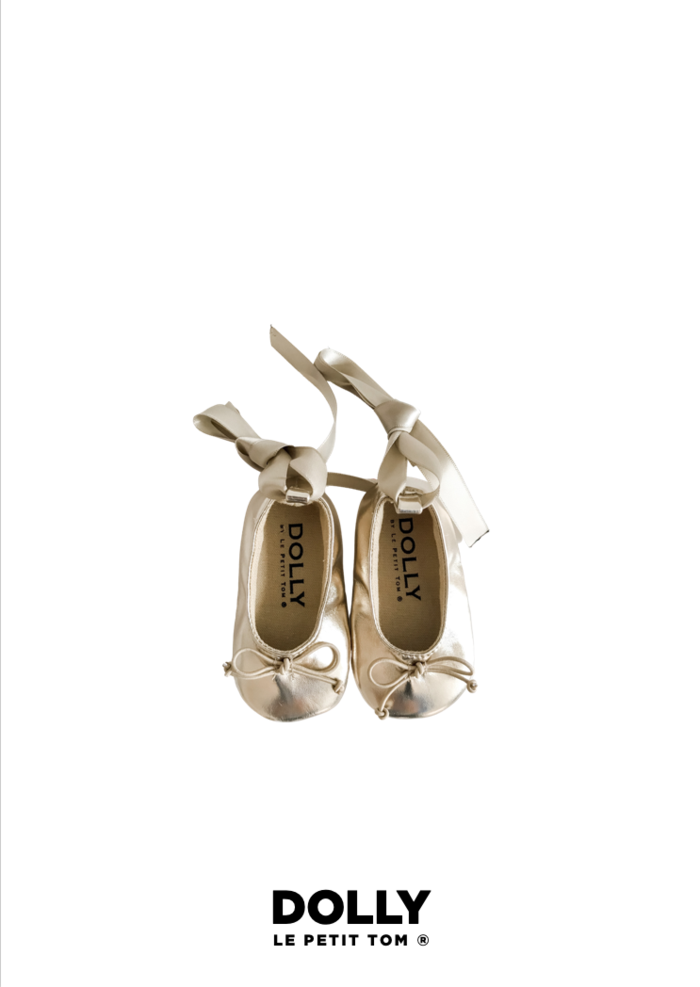 Dolly By Le Petit Tom Baby Ballerinas With Ribbons In Gold