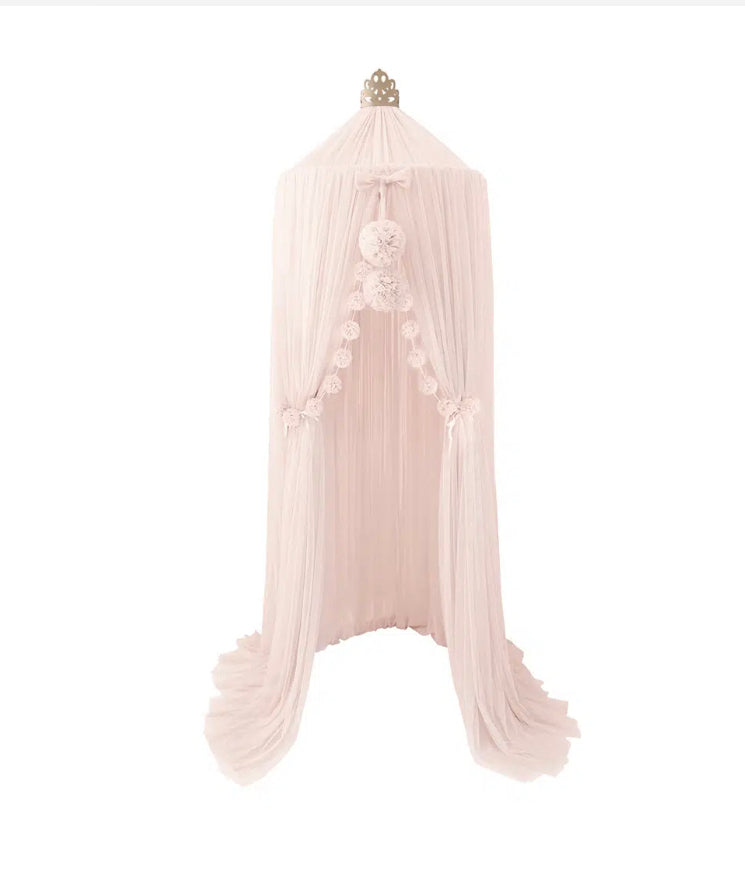Dreamy Canopy + 1 Pom Garland + 1 Mini Pom Garland Set In Powder Pink With Gold Crown