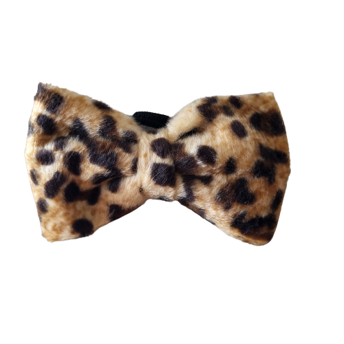 Girl's Animal Print Medium Bow In Elastic Brown Velvet Fabric 1Pc