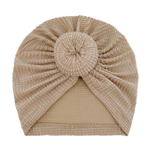 Girl's Autumn Velvet Baby Turban In Beige 3-24 Months Old 1Pc
