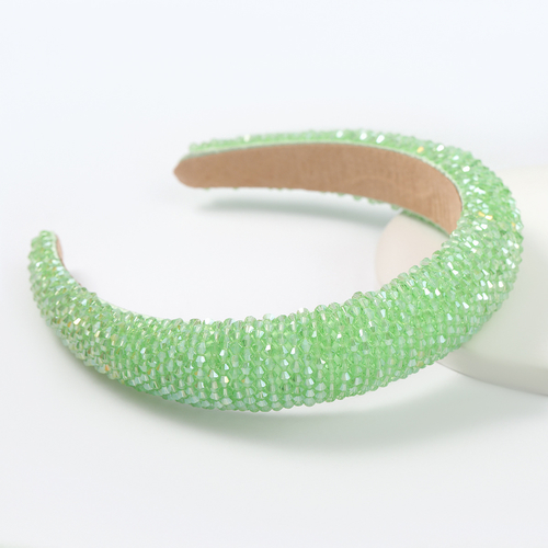 Girl's Shiny Acrylic Beaded Gem Headband In Green Colour 1Pc