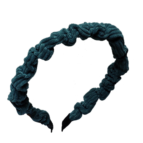 Girl's Autumn-Winter Corduroy Headband Soft Fabric Green Colour 1Pc
