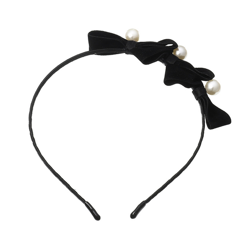 Girl's Headband With Triple Velvet Bows And Pearls Design 1Pc