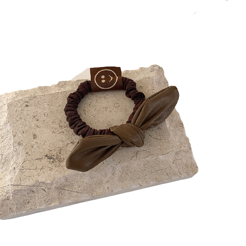Girl's Leather Like Tiny Bow Knot Elastic In Brown Colour 1Pc