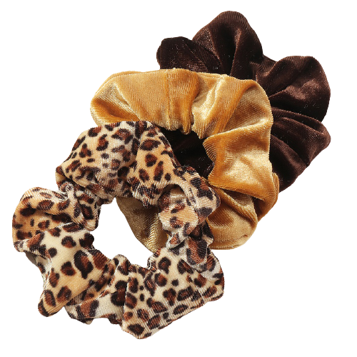 Girl's Leopard Print Scrunchie Set: Brown + Brown Leopard + Dark Brown Design Soft Material 3Pcs