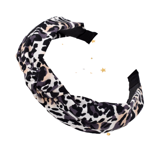 Girl's Autumn-Winter Leopard Print Headband With Ton Knot In White 1Pc