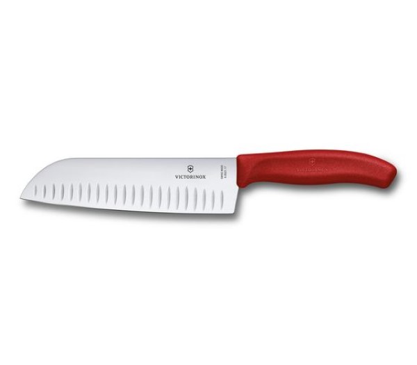 Victorinox Swiss Classic Santoku Knife Fluted Edge Red Colour