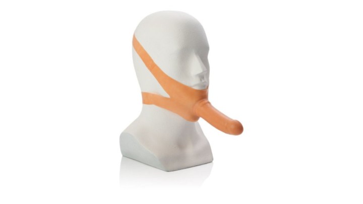 Accommodator Latex Face Strap Dildo Flesh