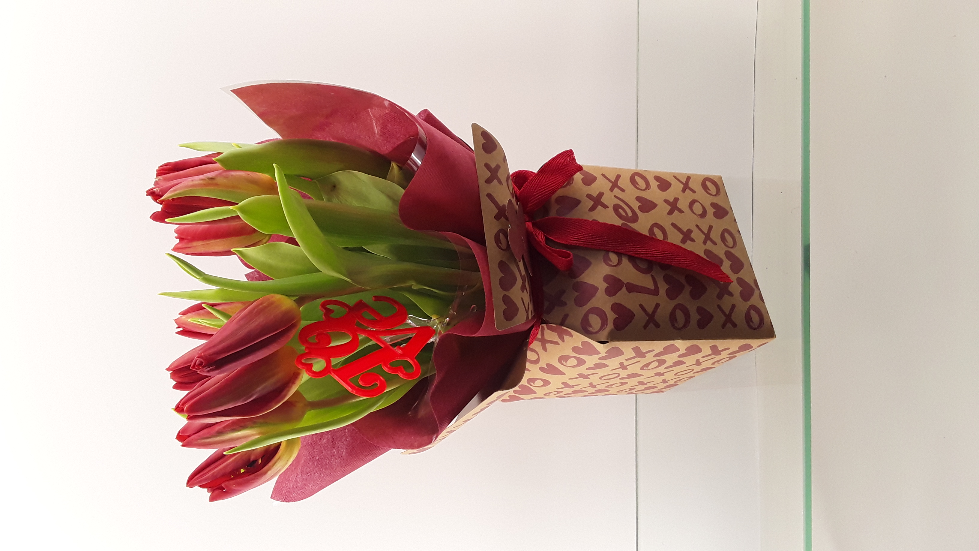 B2329- Florists 11 Red Tulips Flower box