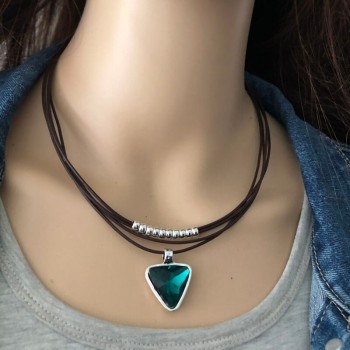 Anslow Women's Necklace Low0018An Green Gem