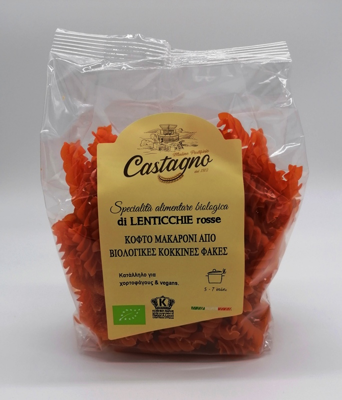 Castagno Red Lentils Fusilli Pasta 250G Bio