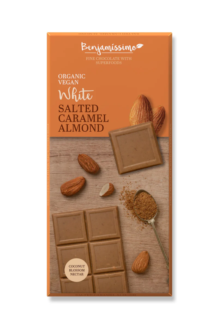Benjamissimo White Salted Caramel Almond Vegan Bar 70G Bio