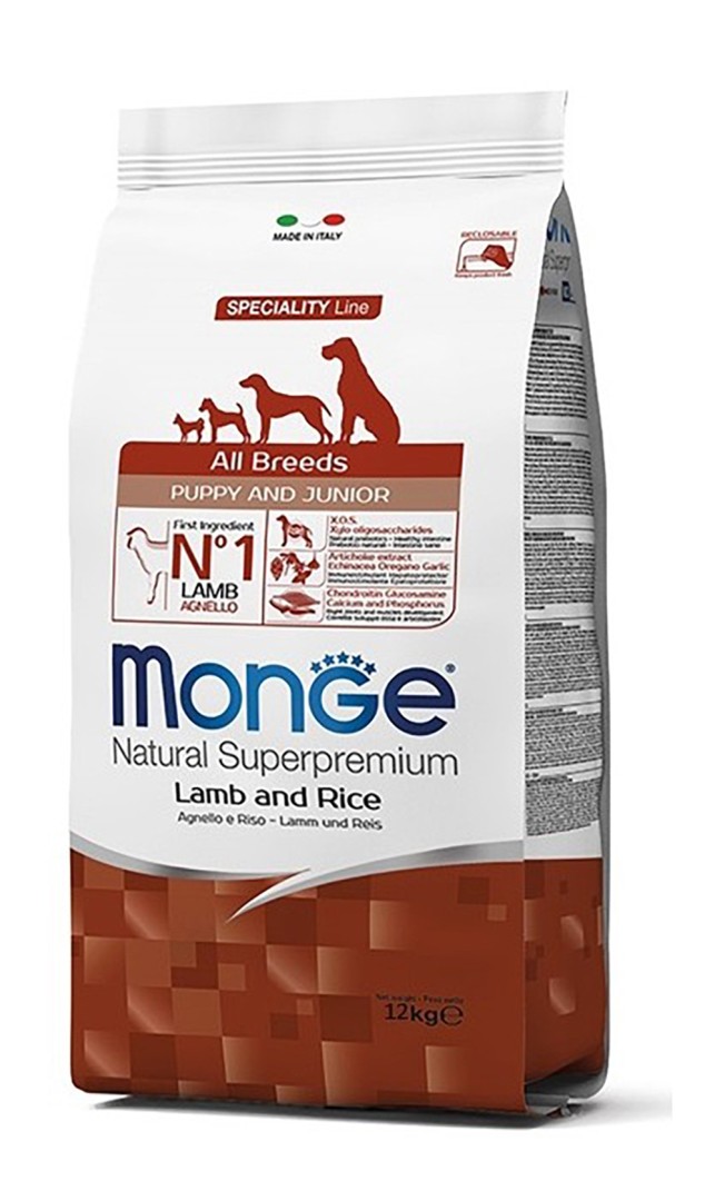 Monge Monoprotein All Breeds Puppy & Junior Lamb And Rice - 12 Kg