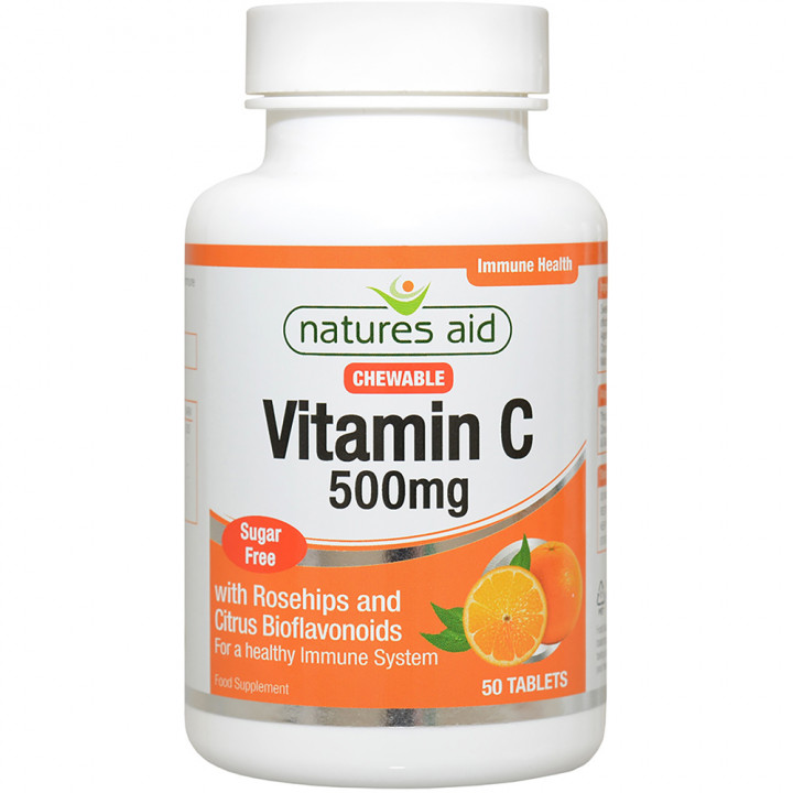 Natures Aid Chewable Sugar Free Vitamin C 50 Tablets 500Mg