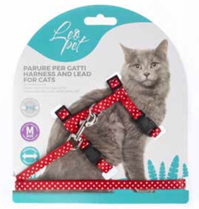 Leo Pet Cat Harness/lead Red With Dots Medium