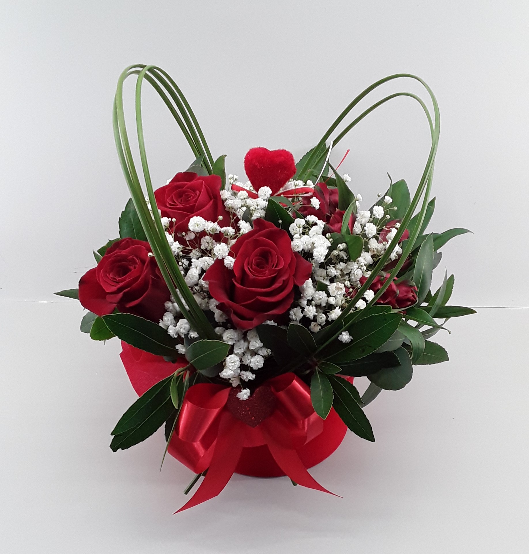 B2414--Mixed flowers in a round box