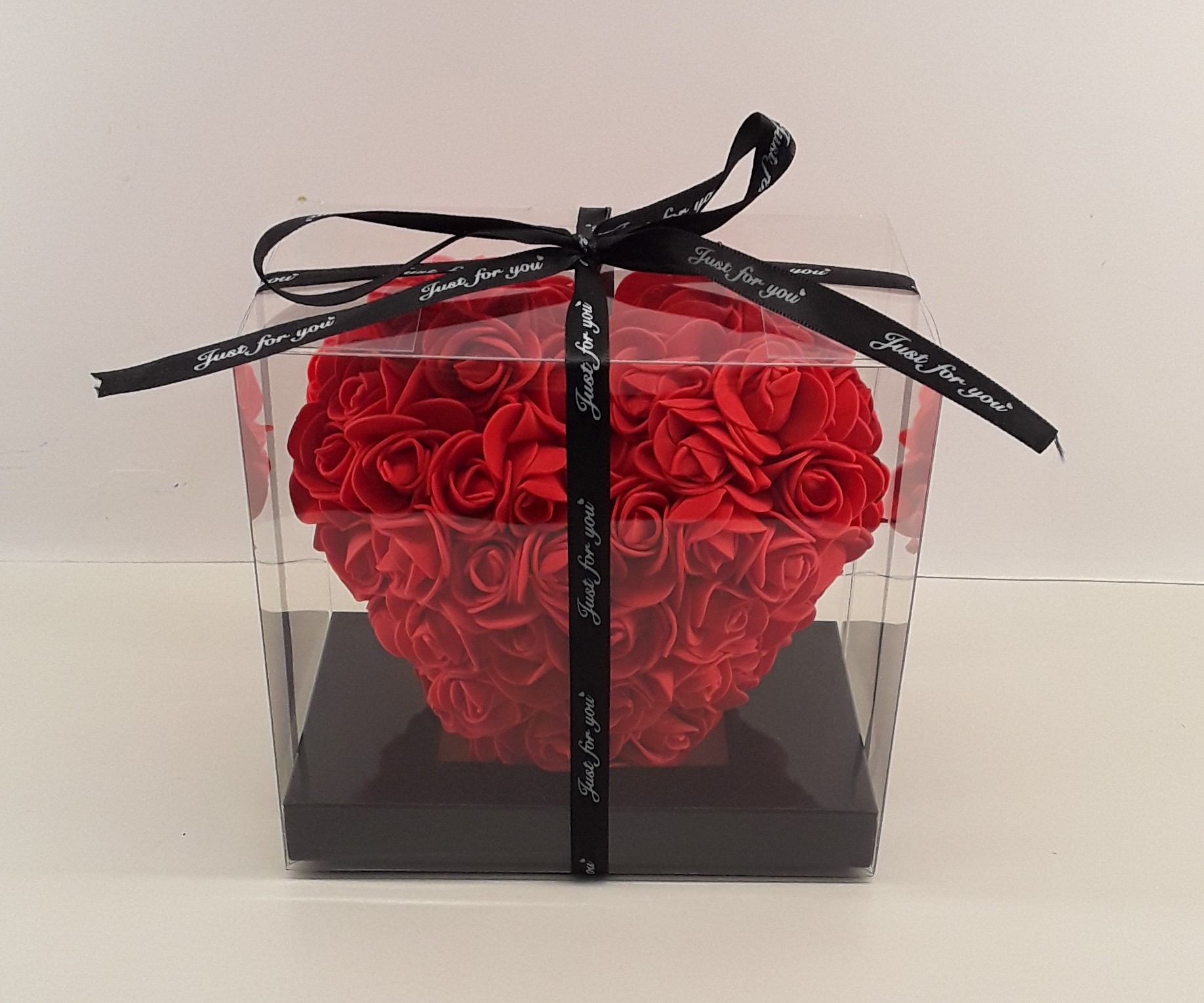 B2441--Red heart with artificial roses
