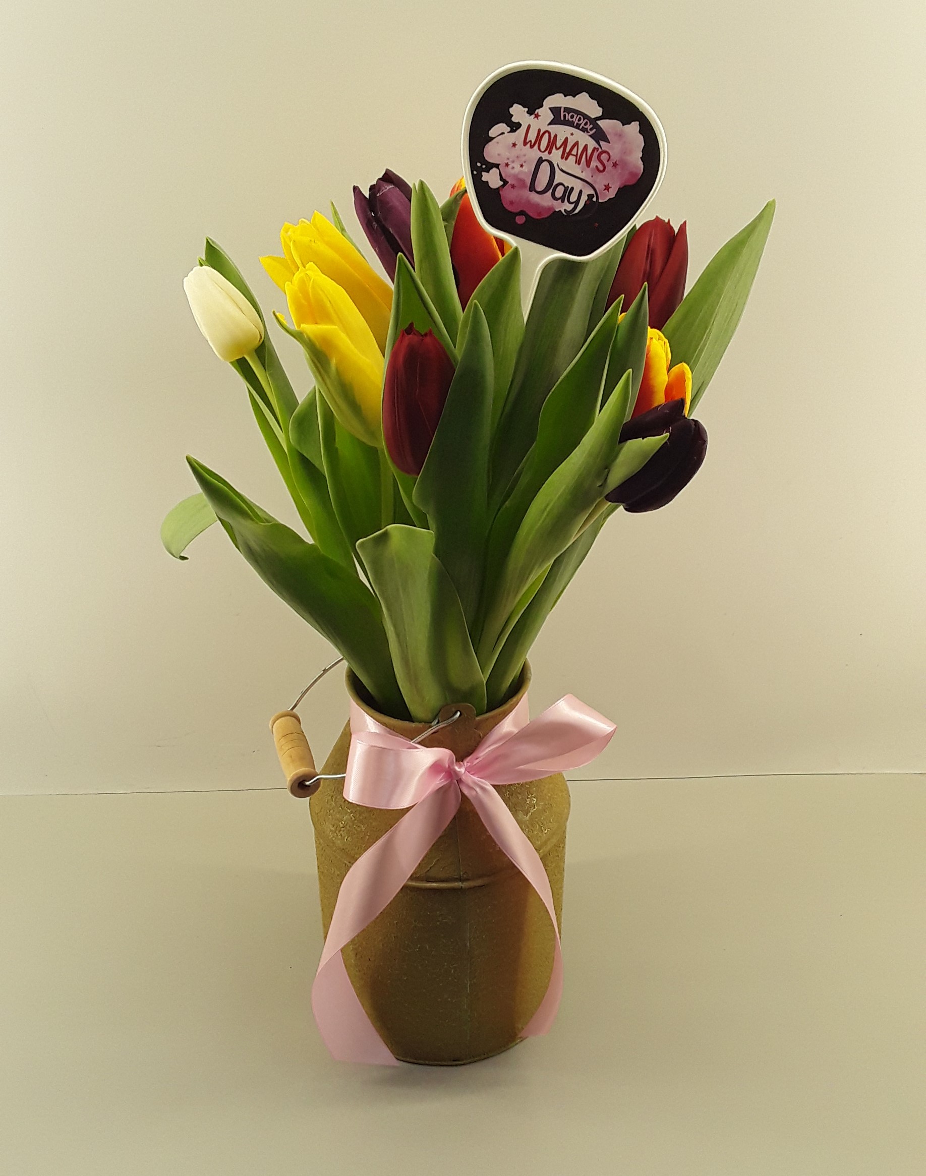 W2403--9 mixed tulips in vase