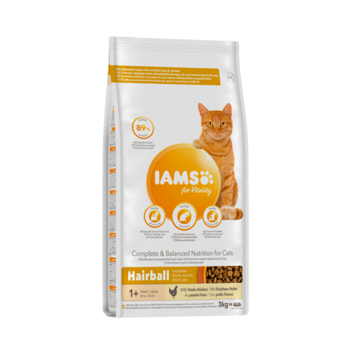 Iams Adult Dry Cat Food Hairball Control Chicken 3kg