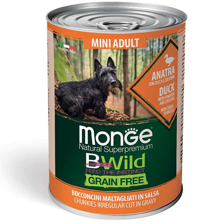Monge Bwild Grain Free Mini Adult Wet Duck, Pumpkin And Zucchini - 400gr
