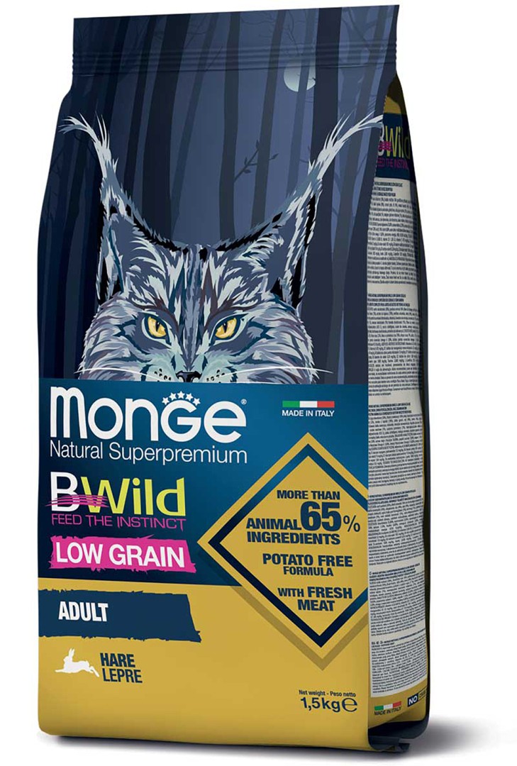 Monge Bwild Low Grain – Hare – Adult Cat - 1.5 Kg