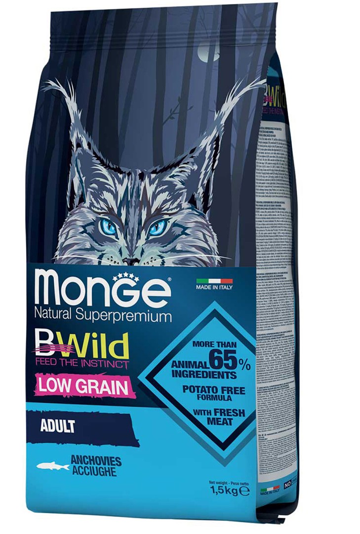 Monge Bwild Low Grain With Anchovies For Adult Cat - 1.5 Kg