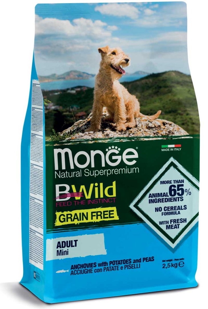Monge Bwild Grain Free Anchovies With Potatoes And Peas Mini Adult - 2.5 Kg