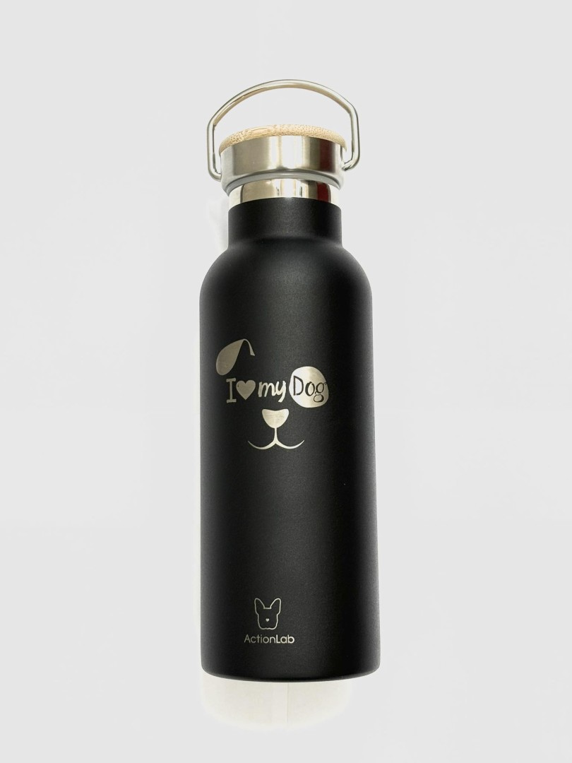Bamboo Bottle Black I Love My Dog 500Ml