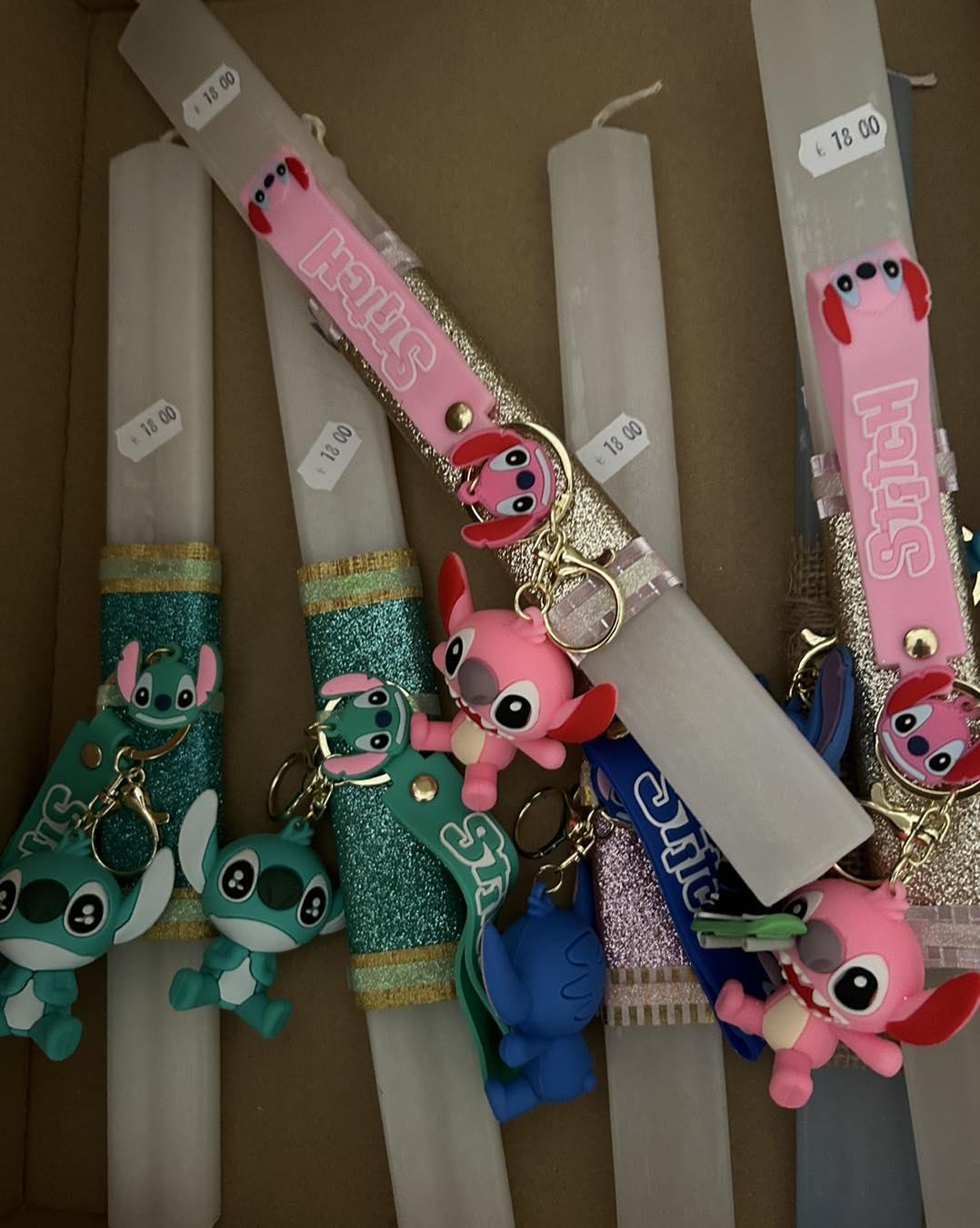 Easter Candle Lampada Stich Design With Keyring Pink & Golden Colour