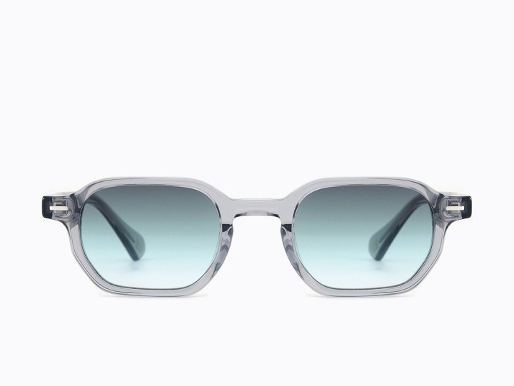 Carolina Lemke Berlin Unisex Sunglasses Jupiter Geometric Shape Design Trans Light Grey Gradient Turquoise To Transparent Lens Color