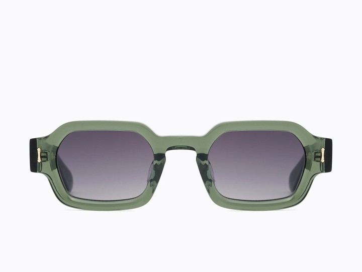 Carolina Lemke Berlin Unisex Sunglasses Nash Rectangle Shape Design Shiny Trans Olive Gradient Smoke Lens Color
