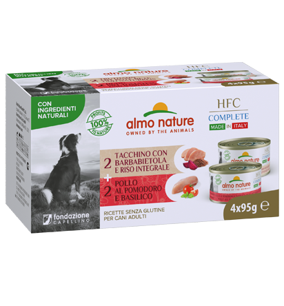 Almo Nature Hfc Complete Multipack With Basil And Tomato Chicken - Turkey With Beet And Brown Rice - 380gr