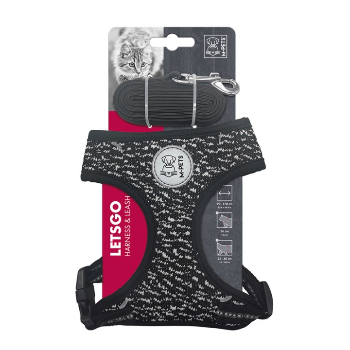 M pets Let's Go Cat Harness & Leash Black