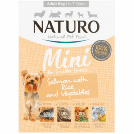 Naturo Mini Dog's Wet Food Tray With Salmon, Rice And Vegetables 150Gr