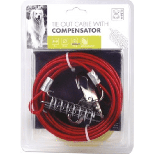 M-Pets Tie Out Dog Cable Leash With Compensator 8M