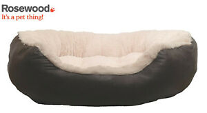 ROSEWOOD PREMIUM FAUX LEATHER SMALL DOG BED WITH ANTI SLIP BASE COMFY BED 20"